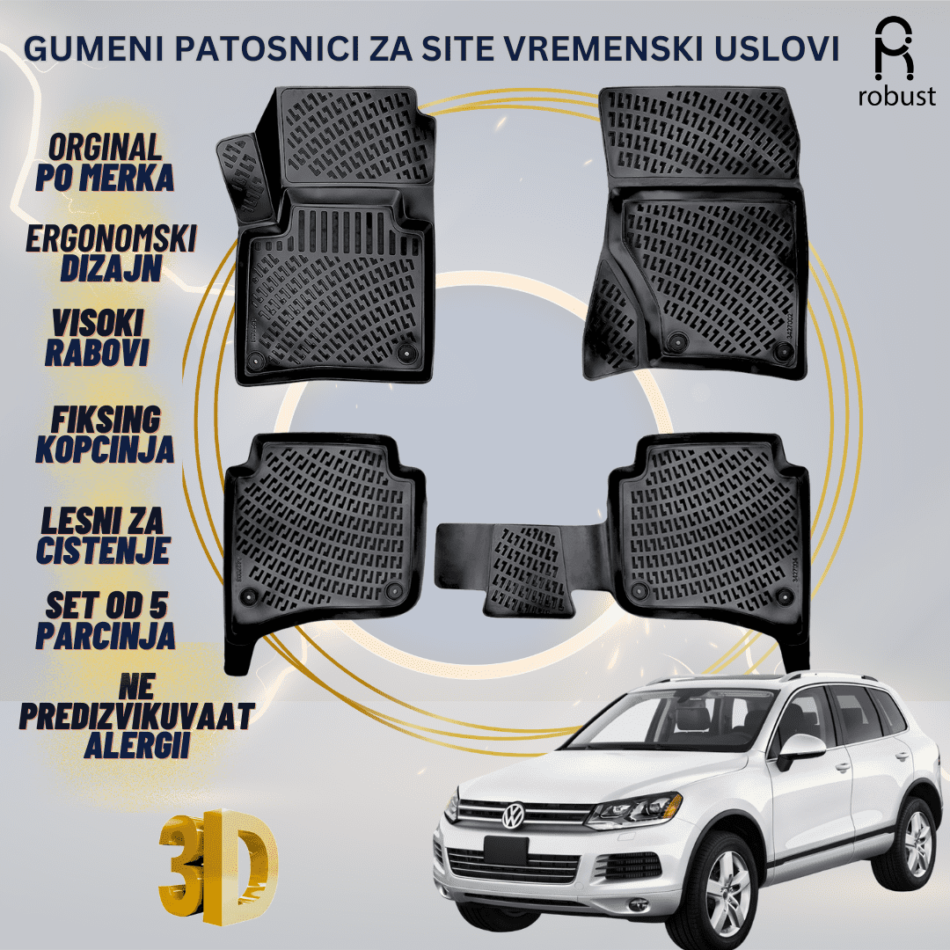 www.samad.mk-3D gumeni patosnici za Volkswagen Touareg МК2 7P 4-Zone Climate Control 2010-2014 Patosnici Robust za site vremenski uslovi