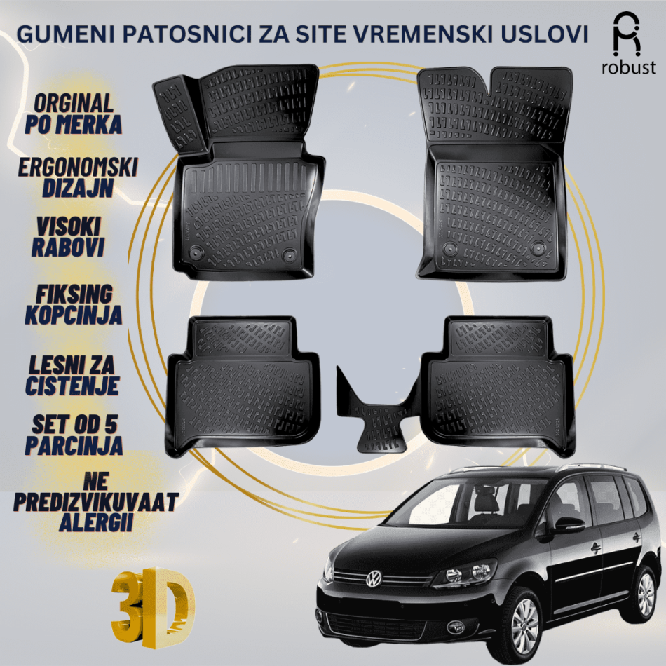 www.samad.mk-3D gumeni patosnici za Volkswagen Touran МК1 2004-2014 Patosnici Robust za site vremenski uslovi