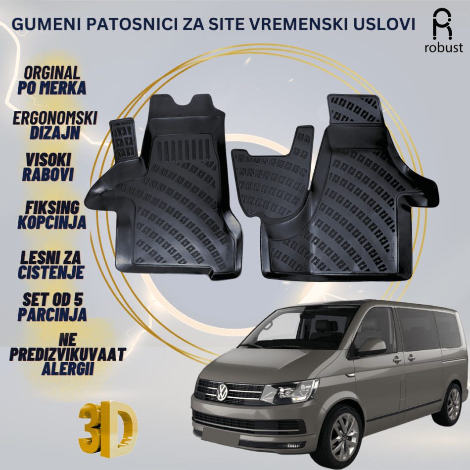 www.samad.mk-3D gumeni patosnici za Volkswagen Transporter T6 2015-2019 Patosnici Robust za site vremenski uslovi