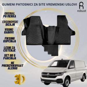 www.samad.mk-3D gumeni patosnici za Volkswagen Transporter T6.1 2019-2024 Patosnici Robust za site vremenski uslovi