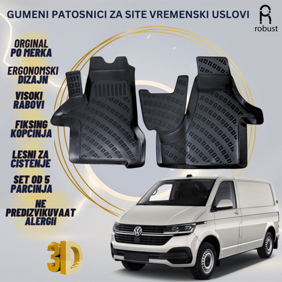 www.samad.mk-3D gumeni patosnici za Volkswagen Transporter T6.1 2019- Patosnici Robust za site vremenski uslovi