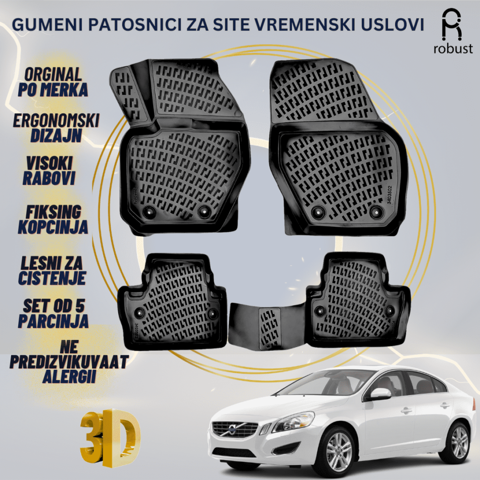 www.samad.mk-3D gumeni patosnici za Volvo S60 2010-2014 Patosnici Robust za site vremenski uslovi