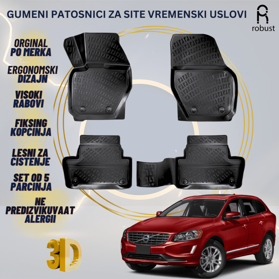 www.samad.mk-3D gumeni patosnici za Volvo XC60 2008-2014 Patosnici Robust za site vremenski uslovi