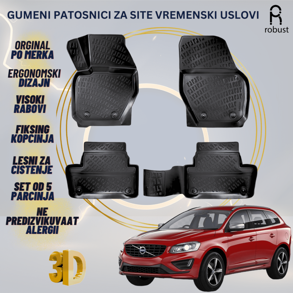 www.samad.mk-3D gumeni patosnici za Volvo XC60 2014-2017 FL Patosnici Robust za site vremenski uslovi