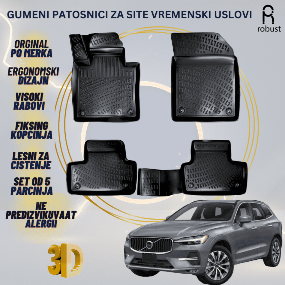 www.samad.mk-3D gumeni patosnici za Volvo XC60 2017-2024 Patosnici Robust za site vremenski uslovi