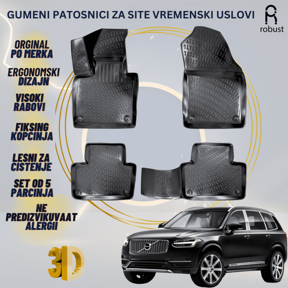 www.samad.mk-3D gumeni patosnici za Volvo XC90 2015-2019 Patosnici Robust za site vremenski uslovi