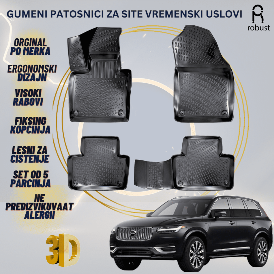 www.samad.mk-3D gumeni patosnici za Volvo XC90 2019- FL Patosnici Robust za site vremenski uslovi