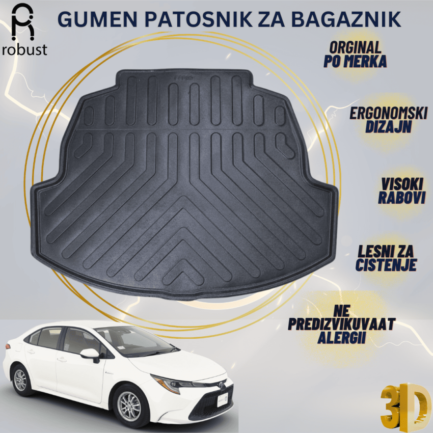 www.samad.mk-3D gumen patosnik za bagaznik za TOYOTA COROLLA SEDAN 2018- Korito za gepek Robust za site vremenski uslovi