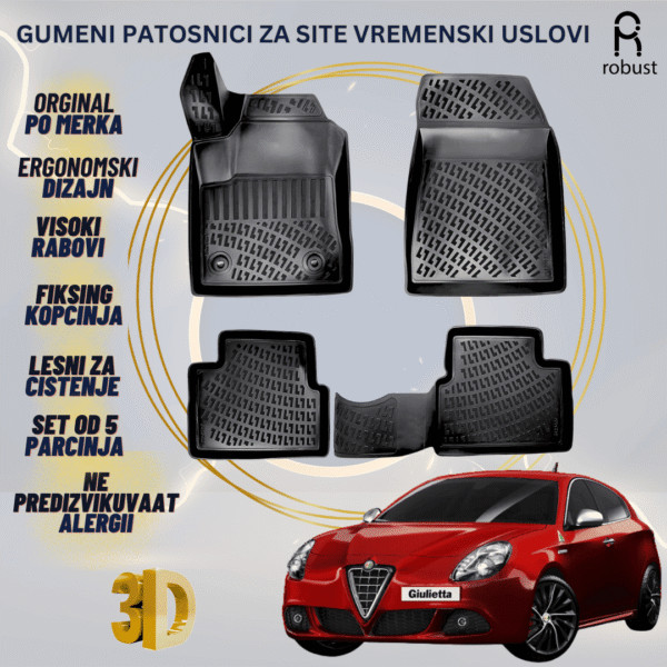 ROBUST 3D Gumeni patosnici korito Alfa Romeo Giulietta 2010-2020