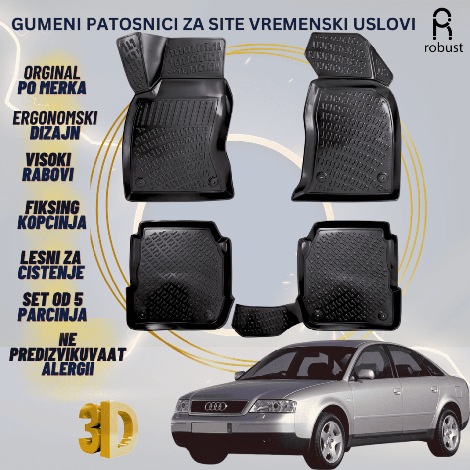 www.samad.mk-3D gumeni patosnici za AUDI A6 4B C5 1997-2004 Patosnici Robust za site vremenski uslovi