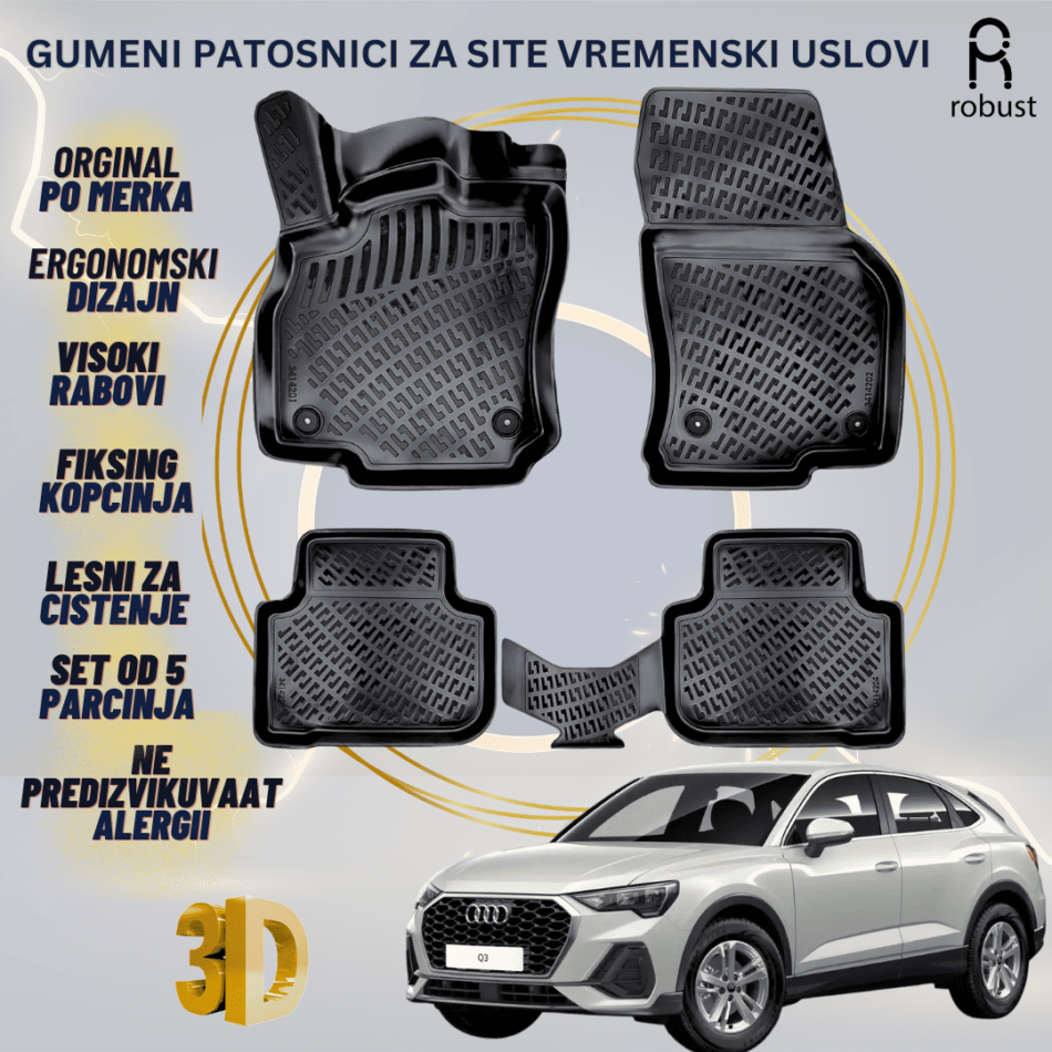 www.samad.mk-3D gumeni patosnici za AUDI Q3 2018- Patosnici Robust za site vremenski uslovi