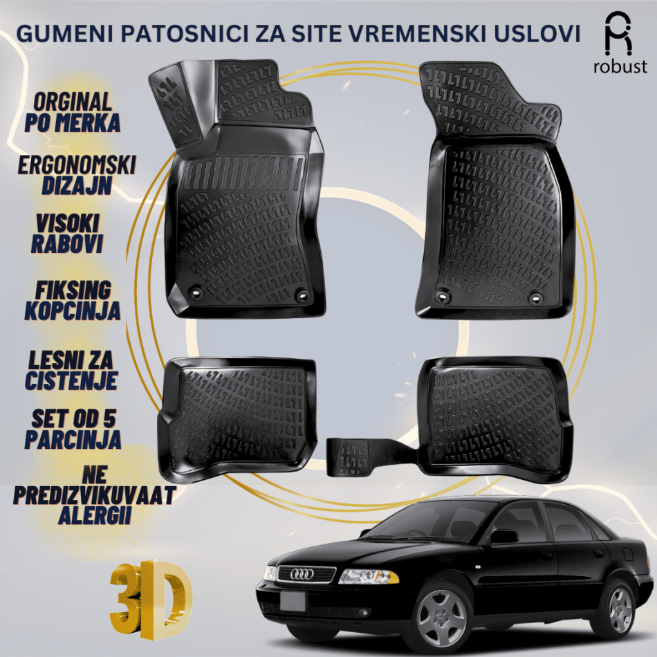 www.samad.mk-3D gumeni patosnici za Audi A4 B5 1995-2000 Patosnici Robust za site vremenski uslovi