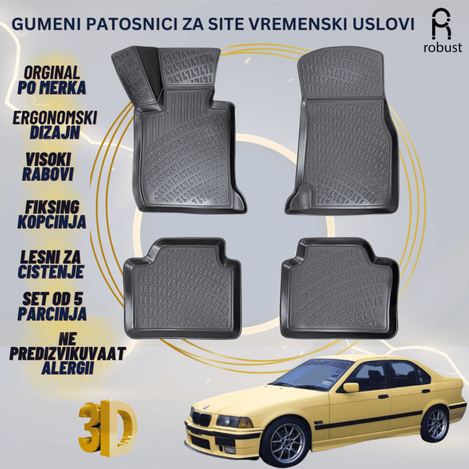 www.samad.mk-3D gumeni patosnici za BMW 3 E36 1992-1998 Patosnici Robust za site vremenski uslovi