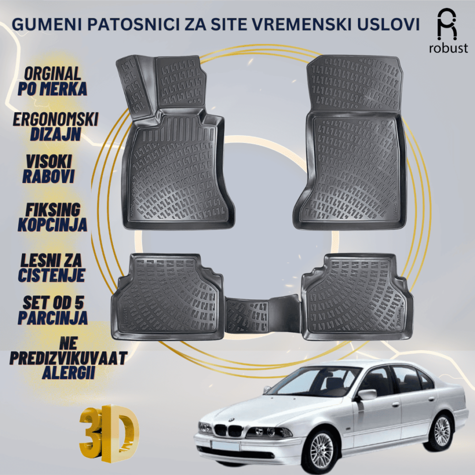 www.samad.mk-3D gumeni patosnici za BMW 5 E39 1995-2004 Patosnici Robust za site vremenski uslovi