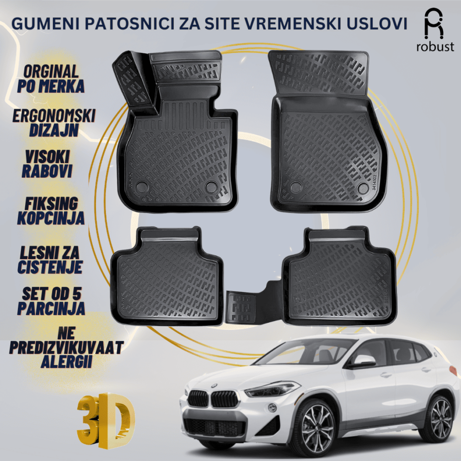 www.samad.mk-3D gumeni patosnici za Bmw X2 F39 2018- Patosnici Robust za site vremenski uslovi