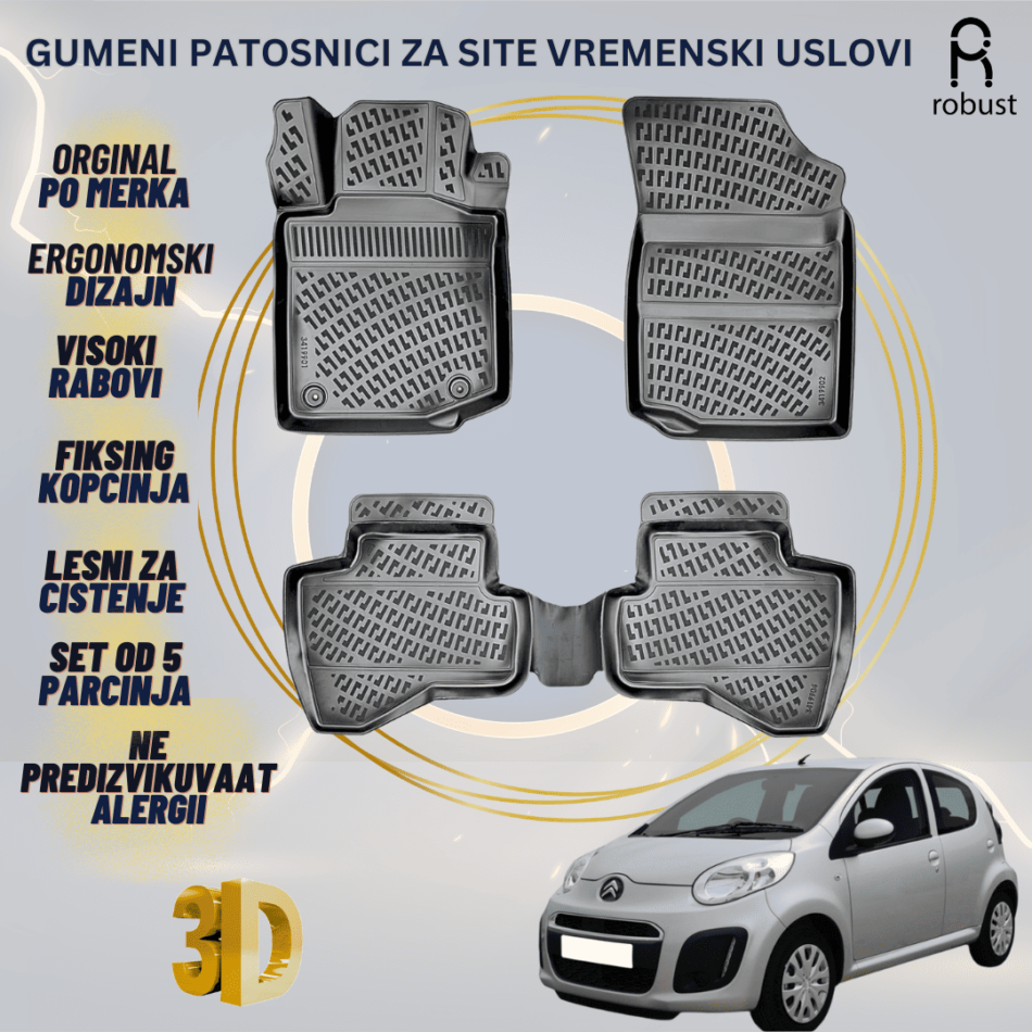 www.samad.mk-3D gumeni patosnici za CITROEN C1 2005-2014 Patosnici Robust za site vremenski uslovi