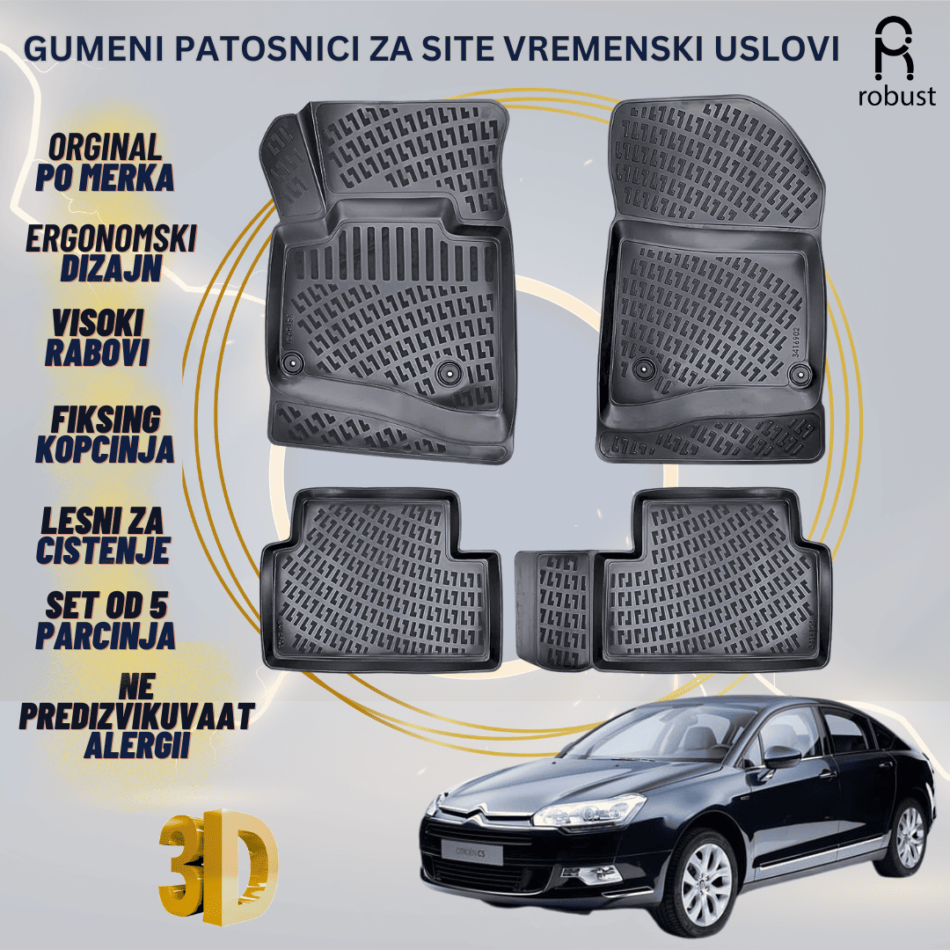 www.samad.mk-3D gumeni patosnici za CITROEN C5 2008-2017 Patosnici Robust za site vremenski uslovi