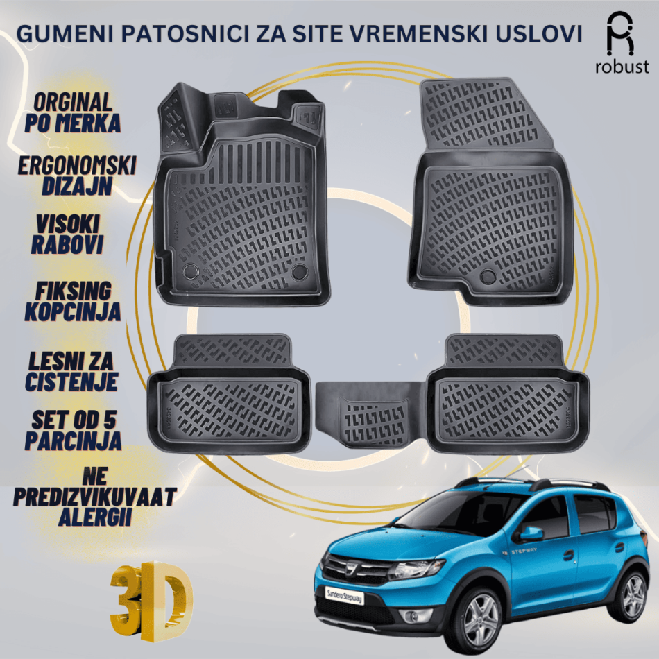 www.samad.mk-3D gumeni patosnici za DACIA STEPWAY COMFORT 2021 Patosnici Robust za site vremenski uslovi