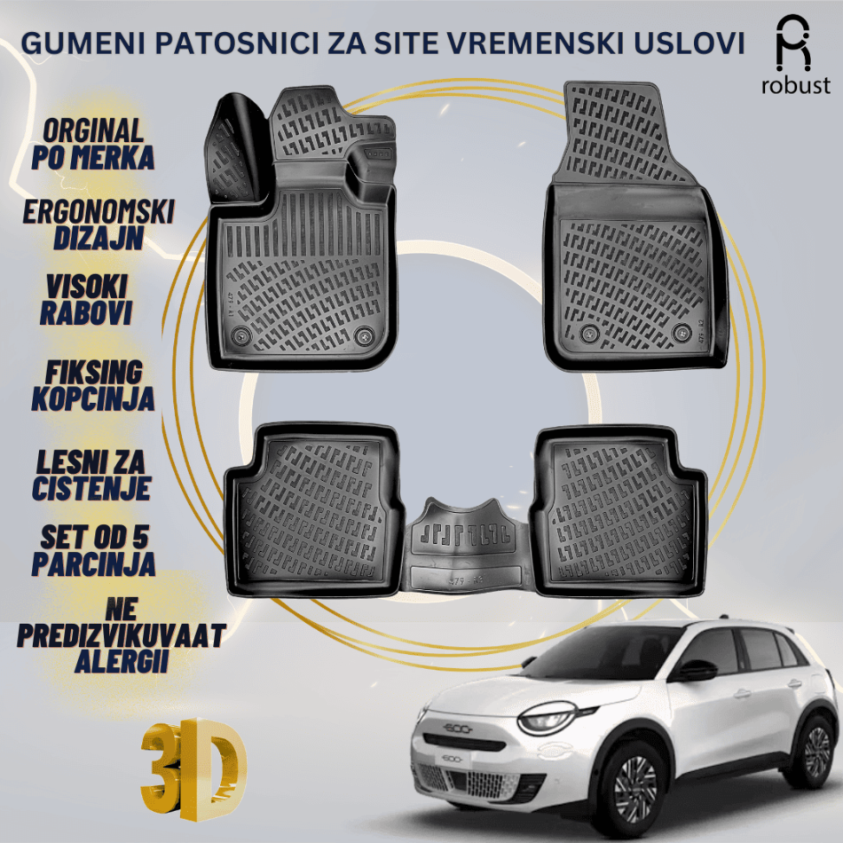 www.samad.mk-3D gumeni patosnici za FIAT 600 ELECTRIC 2023- Patosnici Robust za site vremenski uslovi