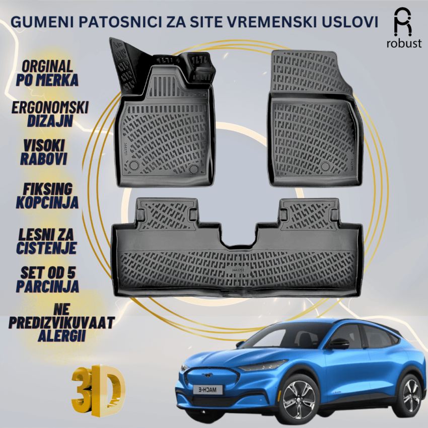 www.samad.mk-3D gumeni patosnici za FORD MUSTANG E-MACH 2021- Patosnici Robust za site vremenski uslovi