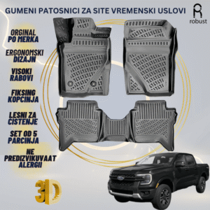 www.samad.mk-3D gumeni patosnici za FORD RANGER 2023- Patosnici Robust za site vremenski uslovi