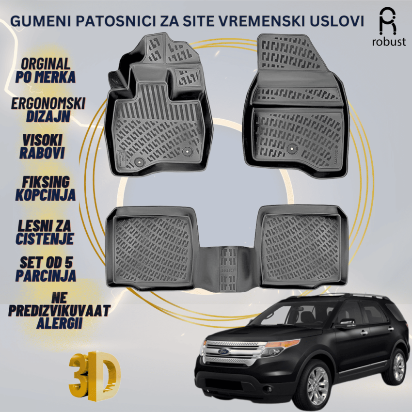 www.samad.mk-3D gumeni patosnici za Ford Explorer 5 seats usa 2011- Patosnici Robust za site vremenski uslovi