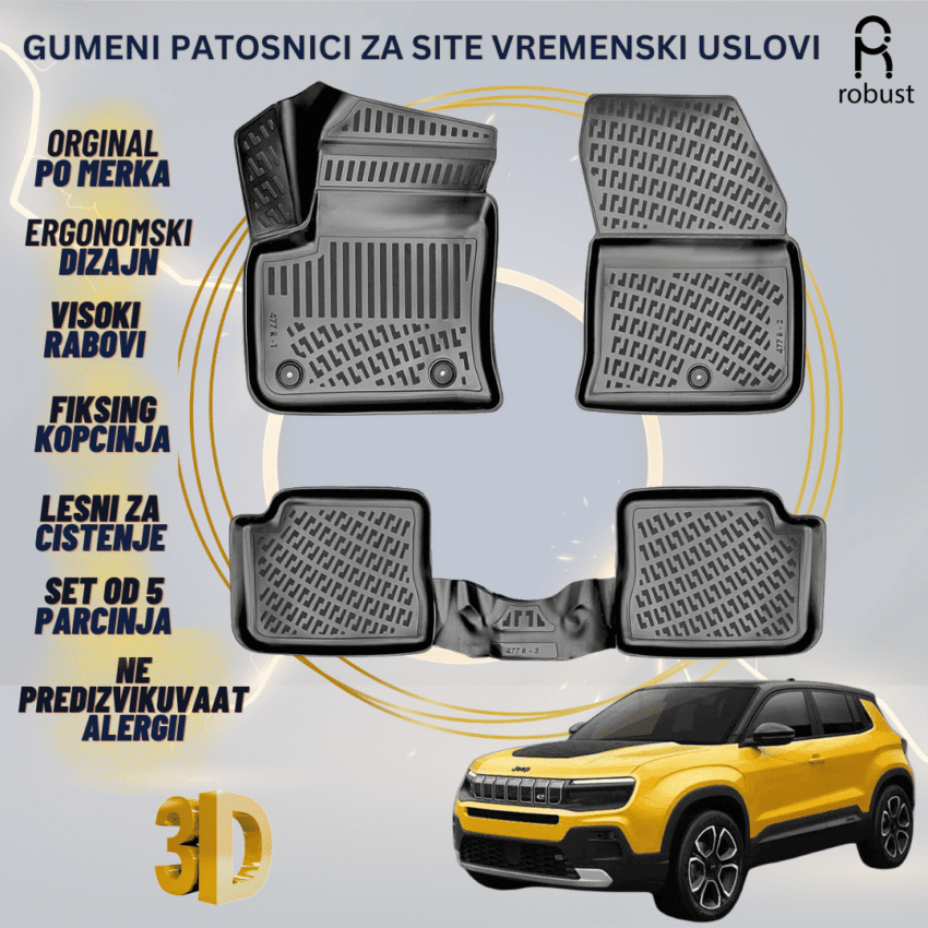 www.samad.mk-3D gumeni patosnici za JEEP AVENGER ELECTRIC 2023- Patosnici Robust za site vremenski uslovi