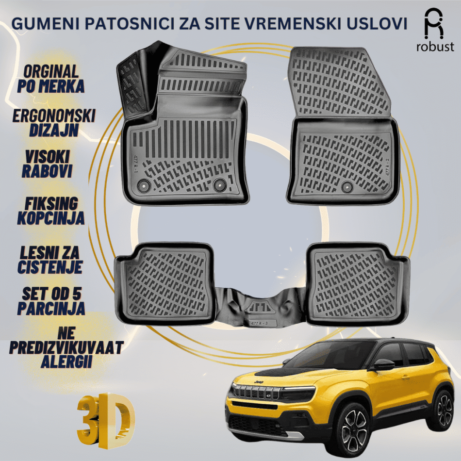 www.samad.mk-3D gumeni patosnici za JEEP AVENGER ELECTRIC 2023- Patosnici Robust za site vremenski uslovi