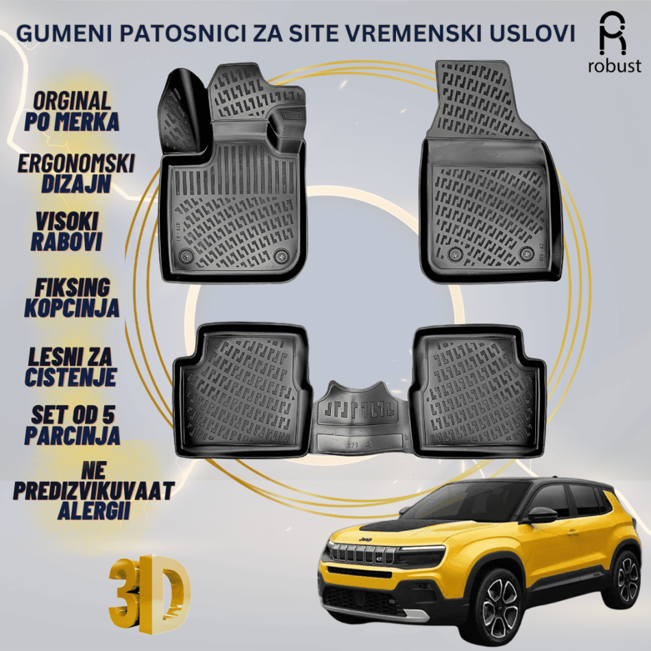 www.samad.mk-3D gumeni patosnici za JEEP AVENGER ELECTRIC 2023- Patosnici Robust za site vremenski uslovi