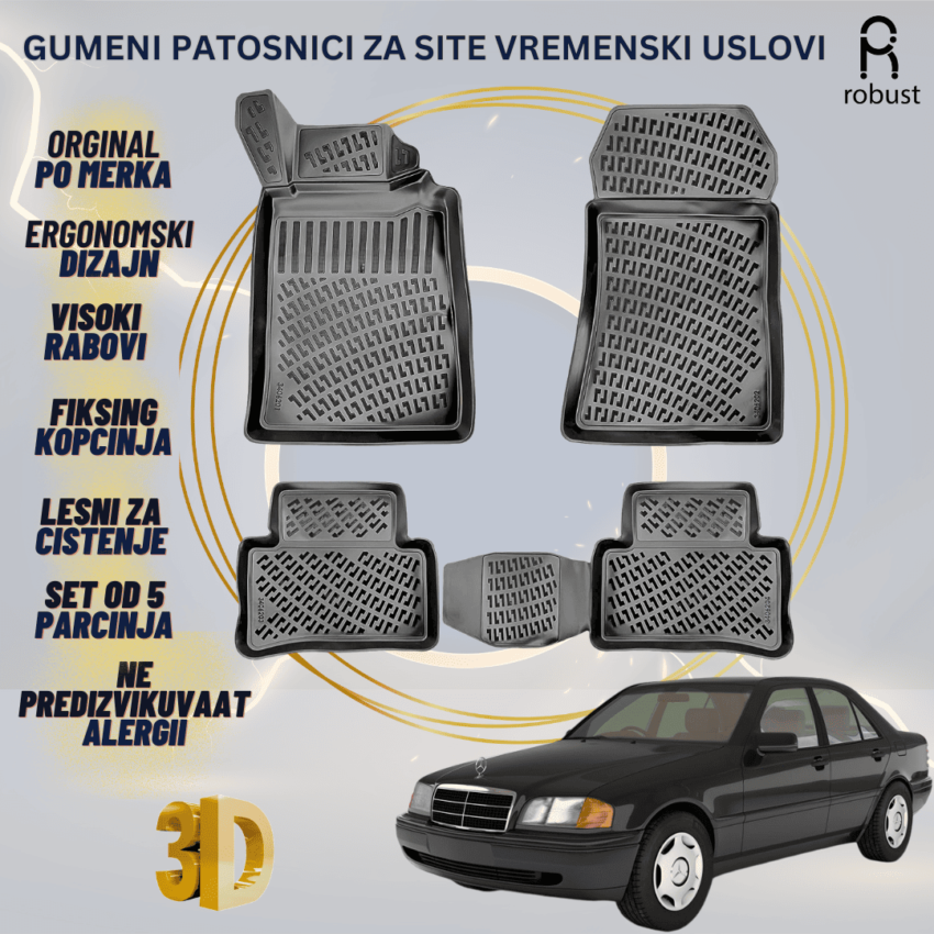 www.samad.mk-3D gumeni patosnici za MB C class W202 1992-2000 Patosnici Robust za site vremenski uslovi