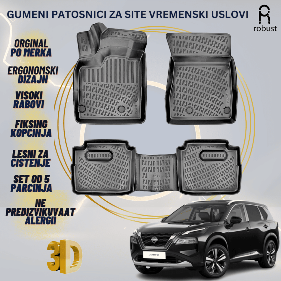 www.samad.mk-3D gumeni patosnici za NISSAN X-TRAİL petrol 2023- Patosnici Robust za site vremenski uslovi