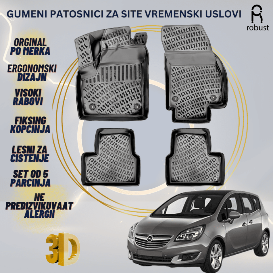 www.samad.mk-3D gumeni patosnici za OPEL MERIVA B 2010-2017 Patosnici Robust za site vremenski uslovi