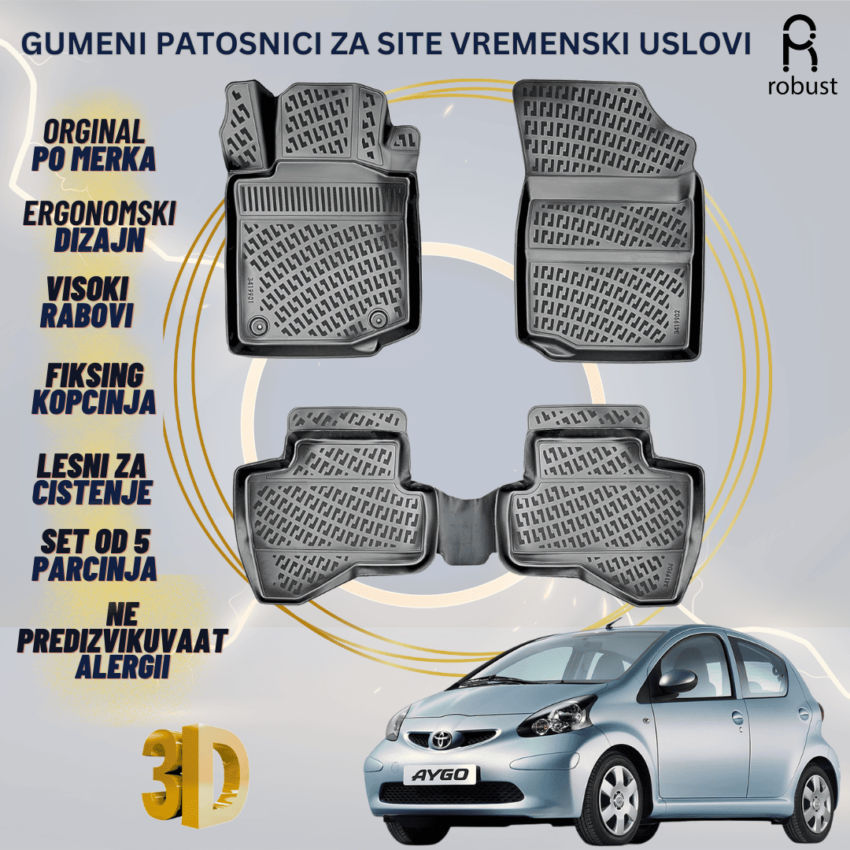 www.samad.mk-3D gumeni patosnici za Toyota Aygo 2005-2014 Patosnici Robust za site vremenski uslovi