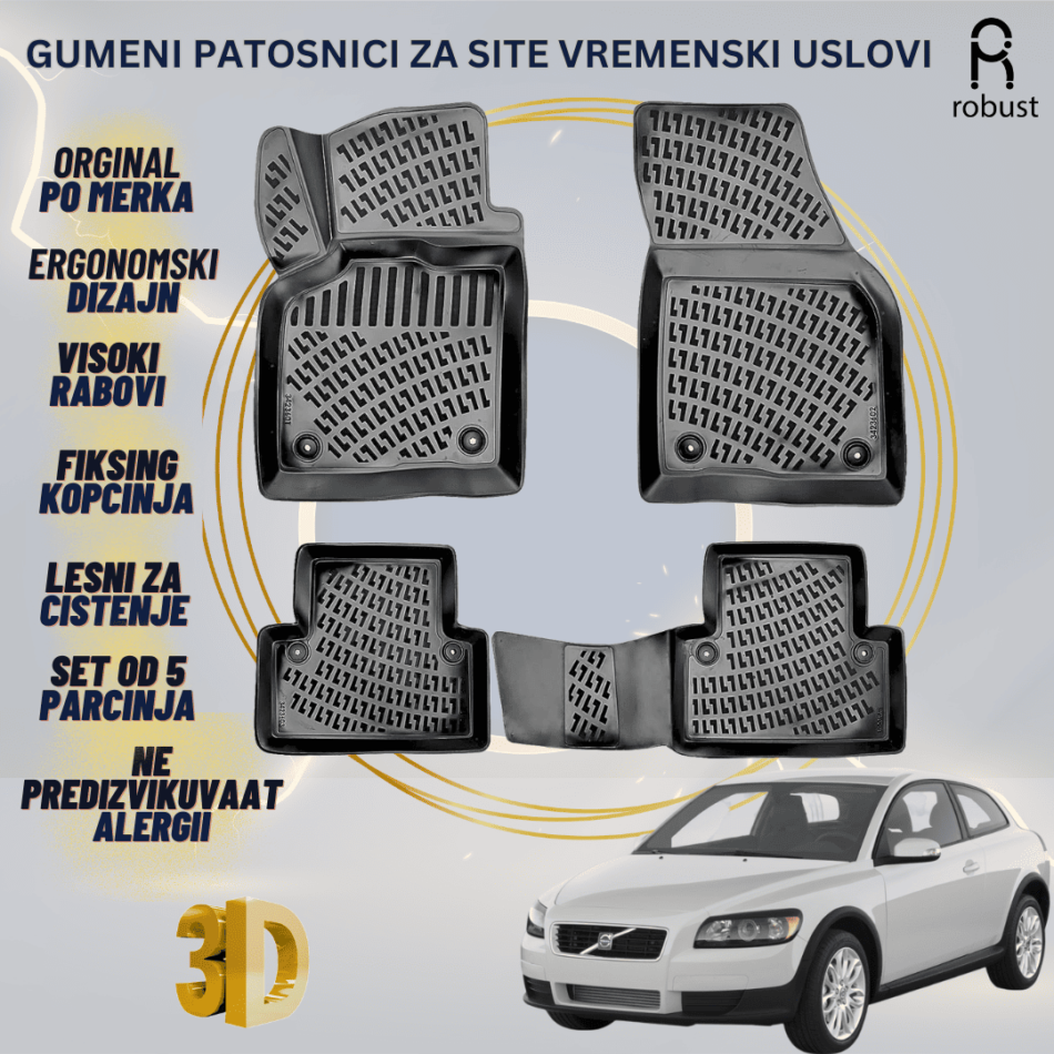 www.samad.mk-3D gumeni patosnici za VOLVO C30 2006-2013 Patosnici Robust za site vremenski uslovi