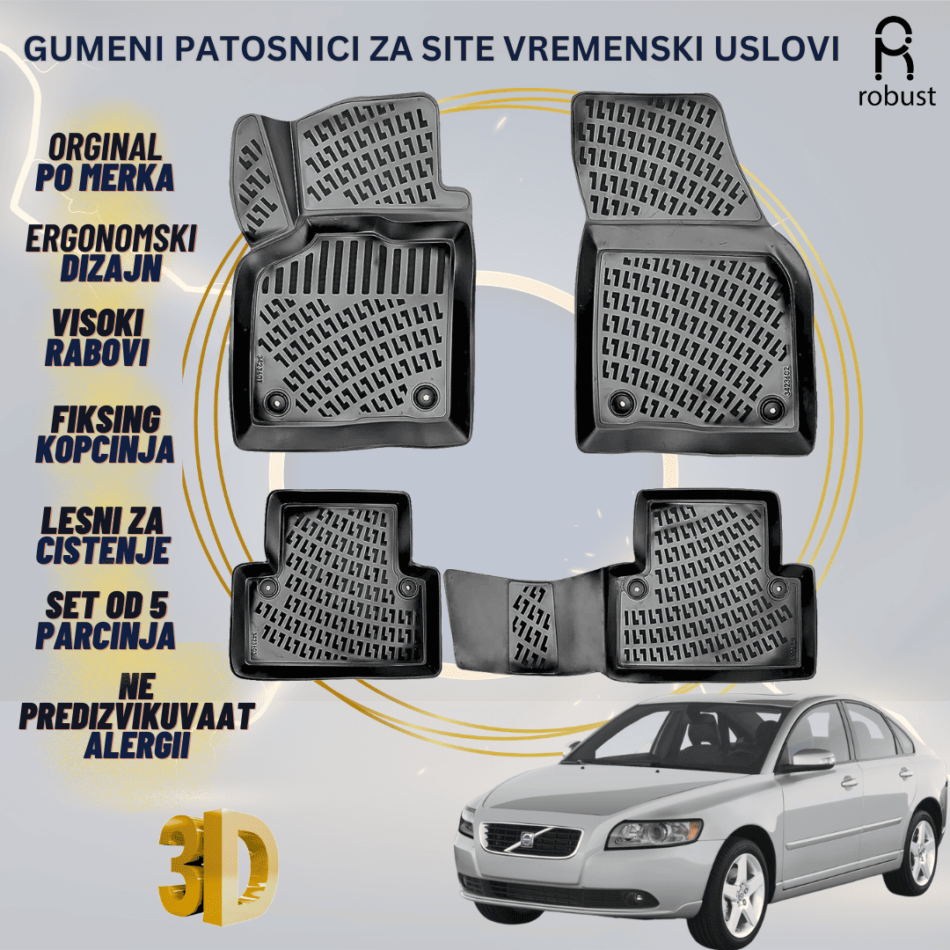 www.samad.mk-3D gumeni patosnici za VOLVO S40 2004-2012 Patosnici Robust za site vremenski uslovi