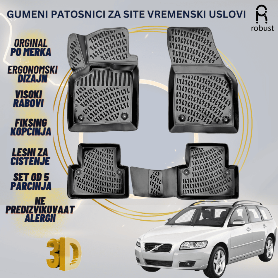 www.samad.mk-3D gumeni patosnici za VOLVO V50 2004-2012 Patosnici Robust za site vremenski uslovi