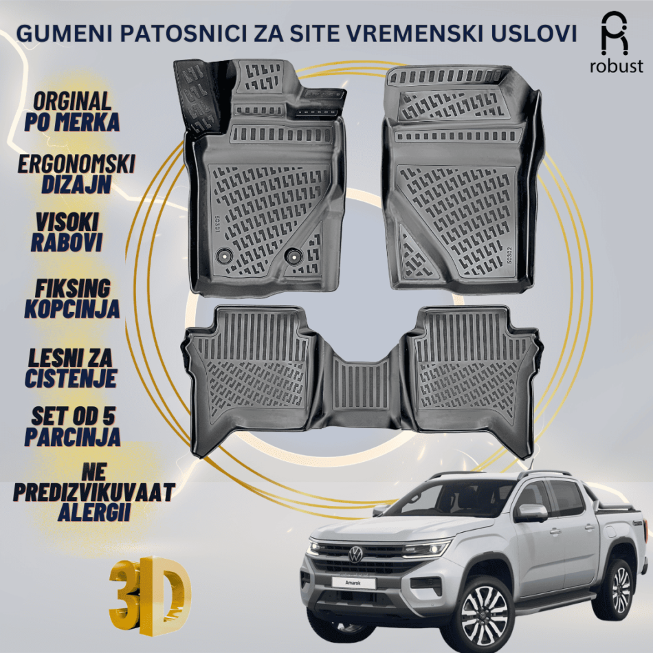 www.samad.mk-3D gumeni patosnici za Volkswagen AMAROK 2023- Patosnici Robust za site vremenski uslovi