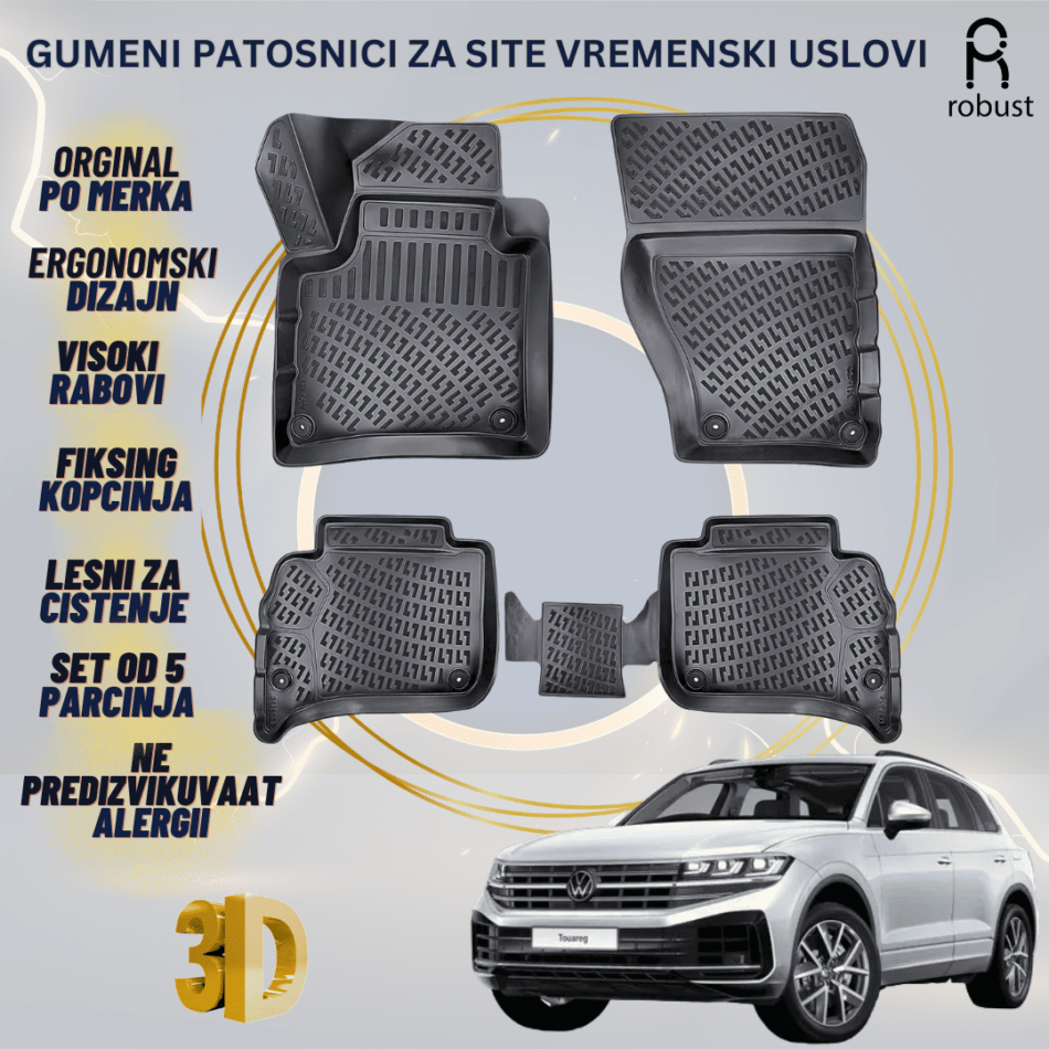 www.samad.mk-3D gumeni patosnici za Volkswagen TOUAREG 2018- Patosnici Robust za site vremenski uslovi