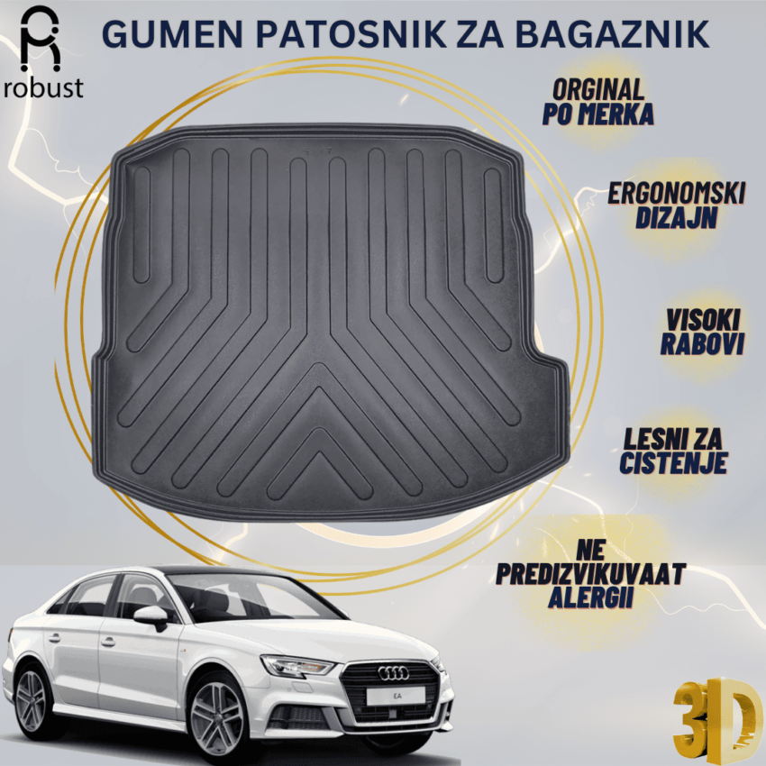 www.samad.mk-3D gumen patosnik za bagaznik za AUDI A3 SEDAN 2020- Korito za gepek Robust za site vremenski uslovi