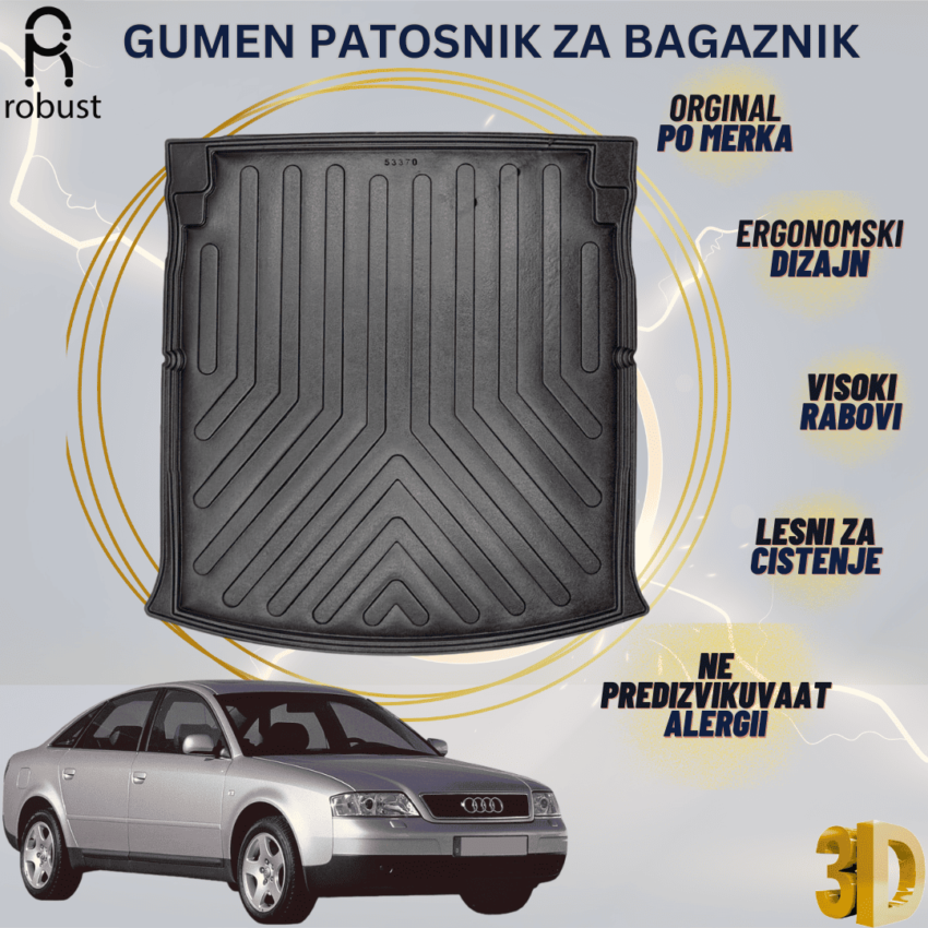 www.samad.mk-3D gumen patosnik za bagaznik za AUDI A6 1997-2004 SEDAN Korito za gepek Robust za site vremenski uslovi