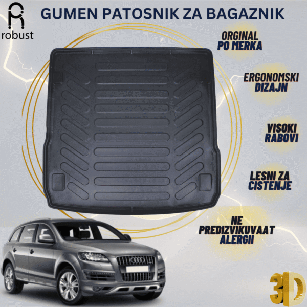 www.samad.mk-3D gumen patosnik za bagaznik za AUDI Q7 2006-2015 Korito za gepek Robust za site vremenski uslovi