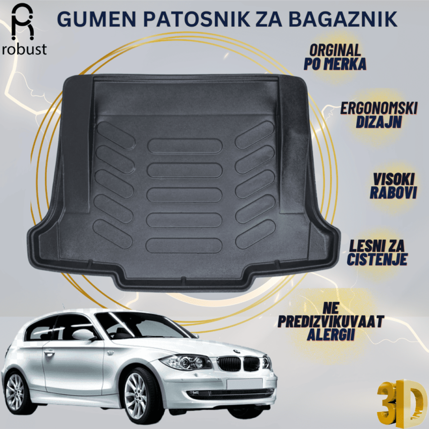 www.samad.mk-3D gumen patosnik za bagaznik za BMW 1 E87 2005-2010 Korito za gepek Robust za site vremenski uslovi