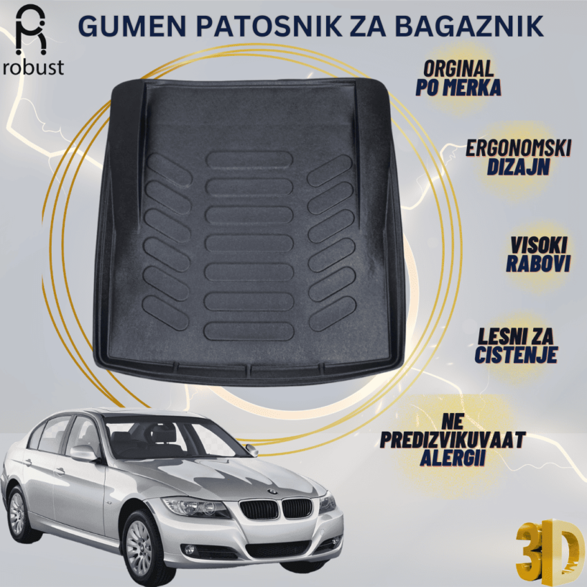 www.samad.mk-3D gumen patosnik za bagaznik za BMW 3 E90 2005-2011 Korito za gepek Robust za site vremenski uslovi