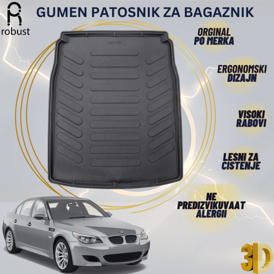 www.samad.mk-3D gumen patosnik za bagaznik za BMW 5 E60 2003-2010 Korito za gepek Robust za site vremenski uslovi