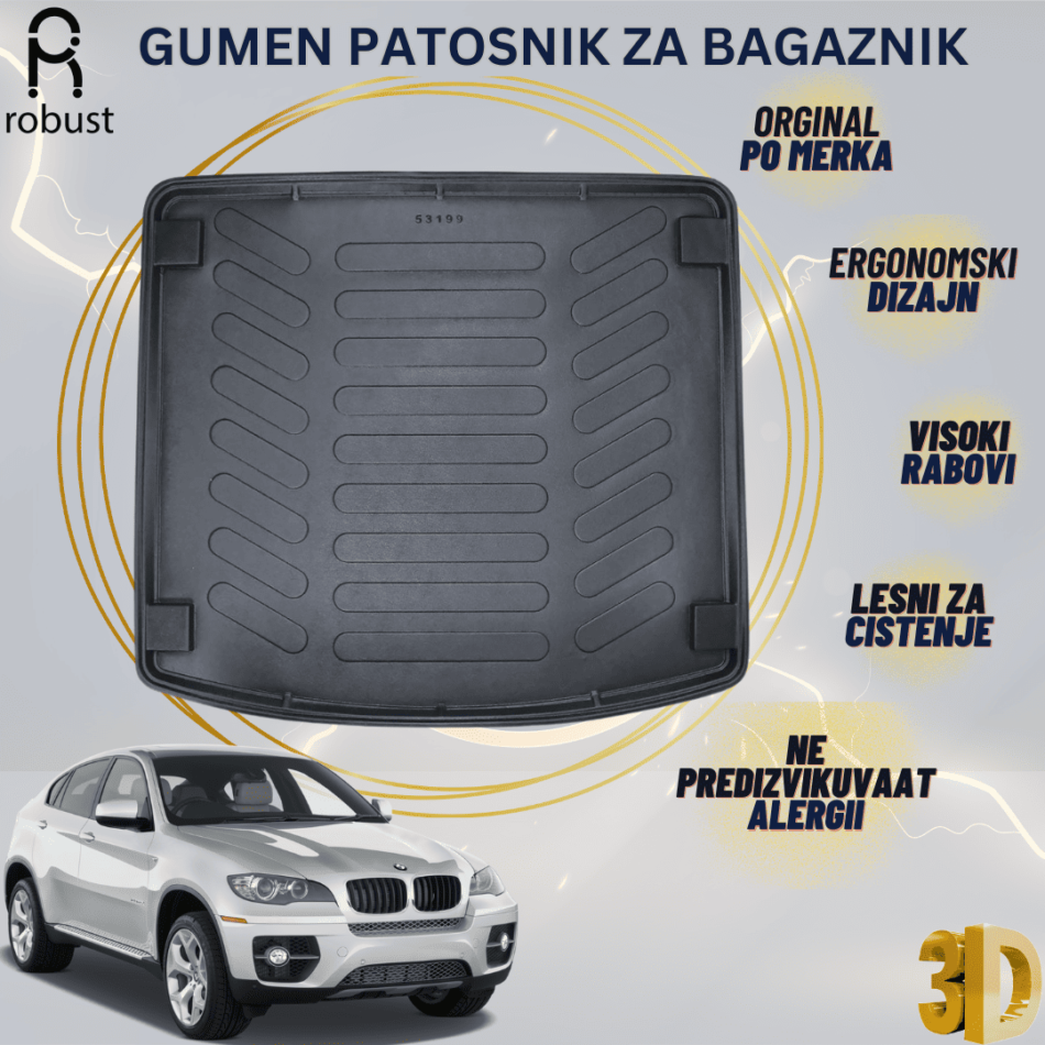 www.samad.mk-3D gumen patosnik za bagaznik za BMW X6 E71 2008–2014 Korito za gepek Robust za site vremenski uslovi