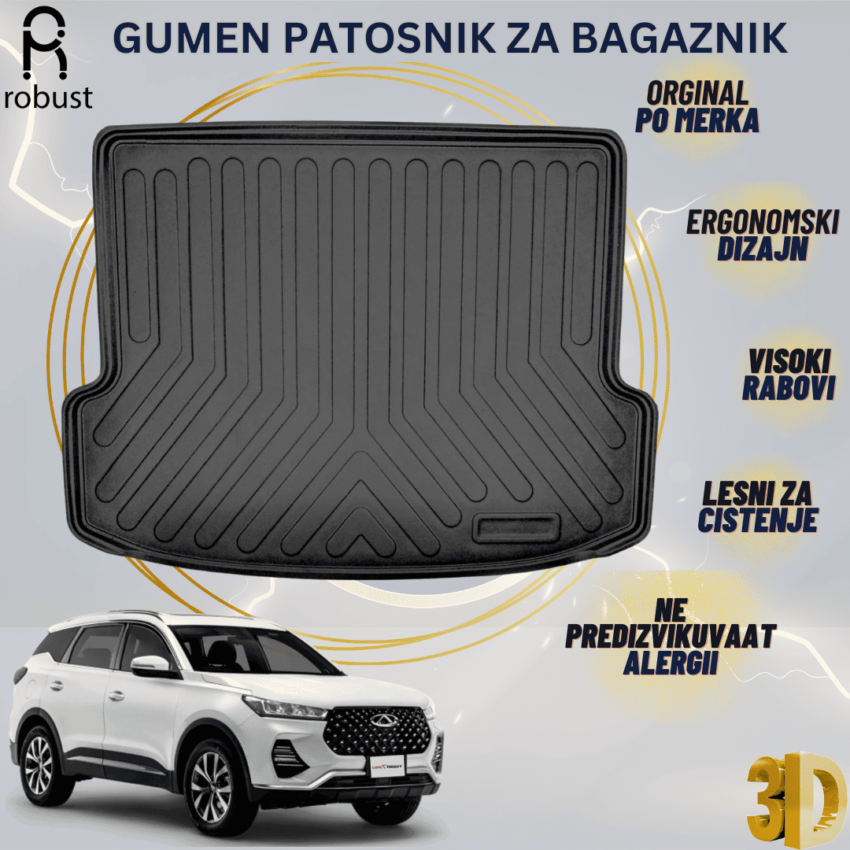 www.samad.mk-3D gumen patosnik za bagaznik za Chery Tiggo 7 Pro 2020- Korito za gepek Robust za site vremenski uslovi