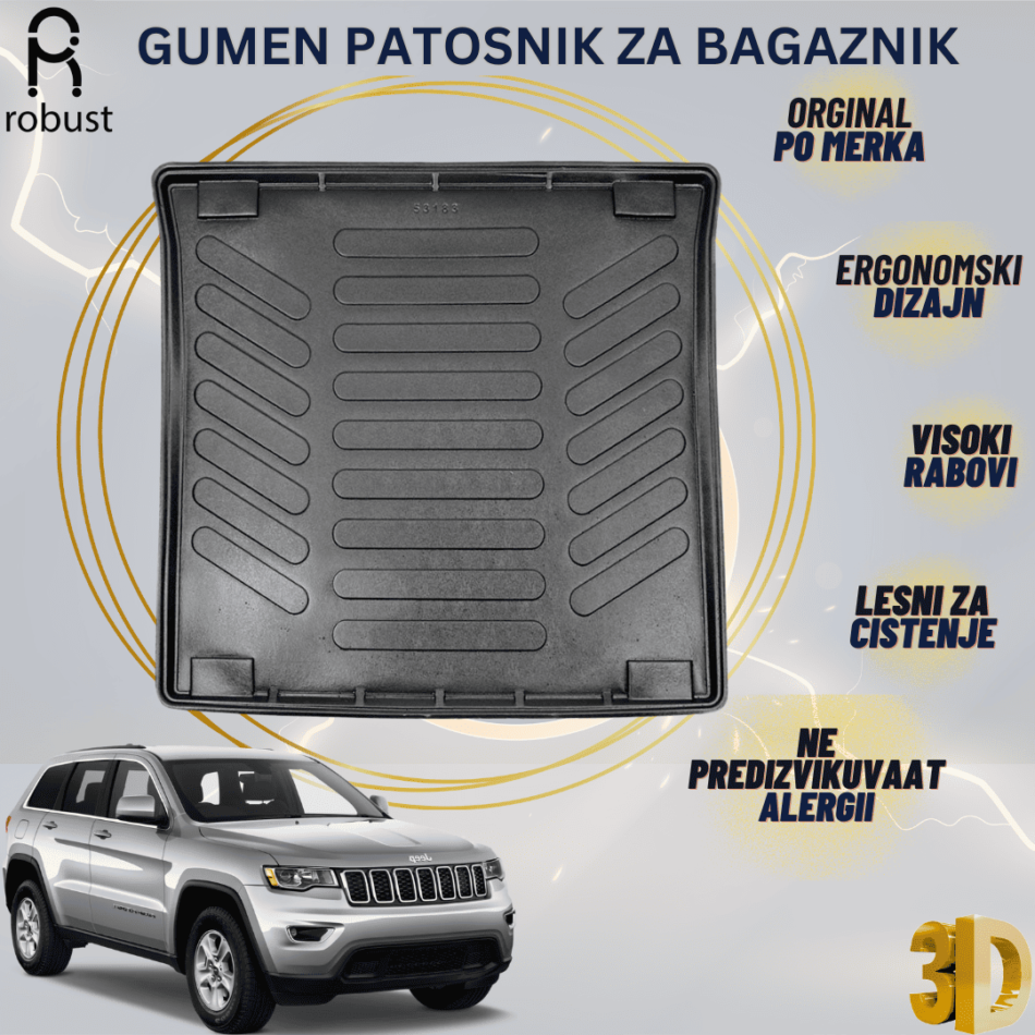 www.samad.mk-3D gumen patosnik za bagaznik za JEEP GRAND CHEROKEE 2011-2021 Korito za gepek Robust za site vremenski uslovi