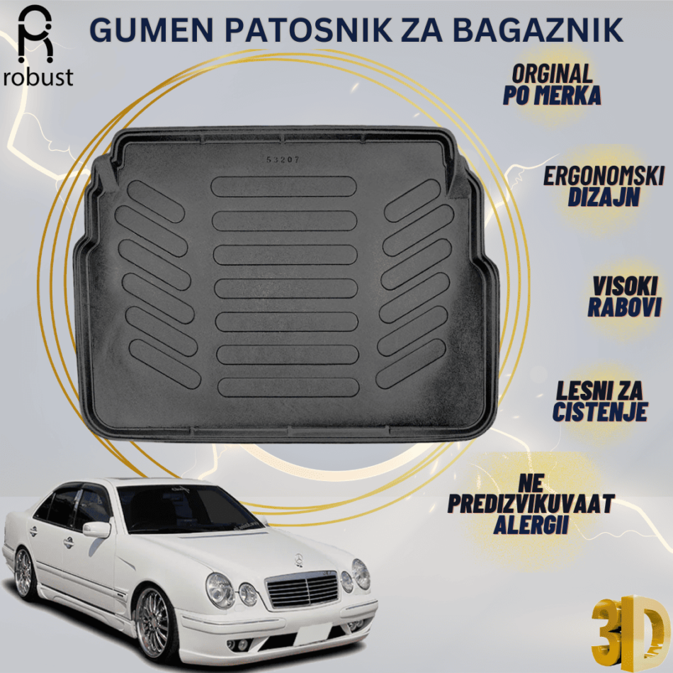 www.samad.mk-3D gumen patosnik za bagaznik za MERCEDES E CLASS W210 1996-2001 Korito za gepek Robust za site vremenski uslovi