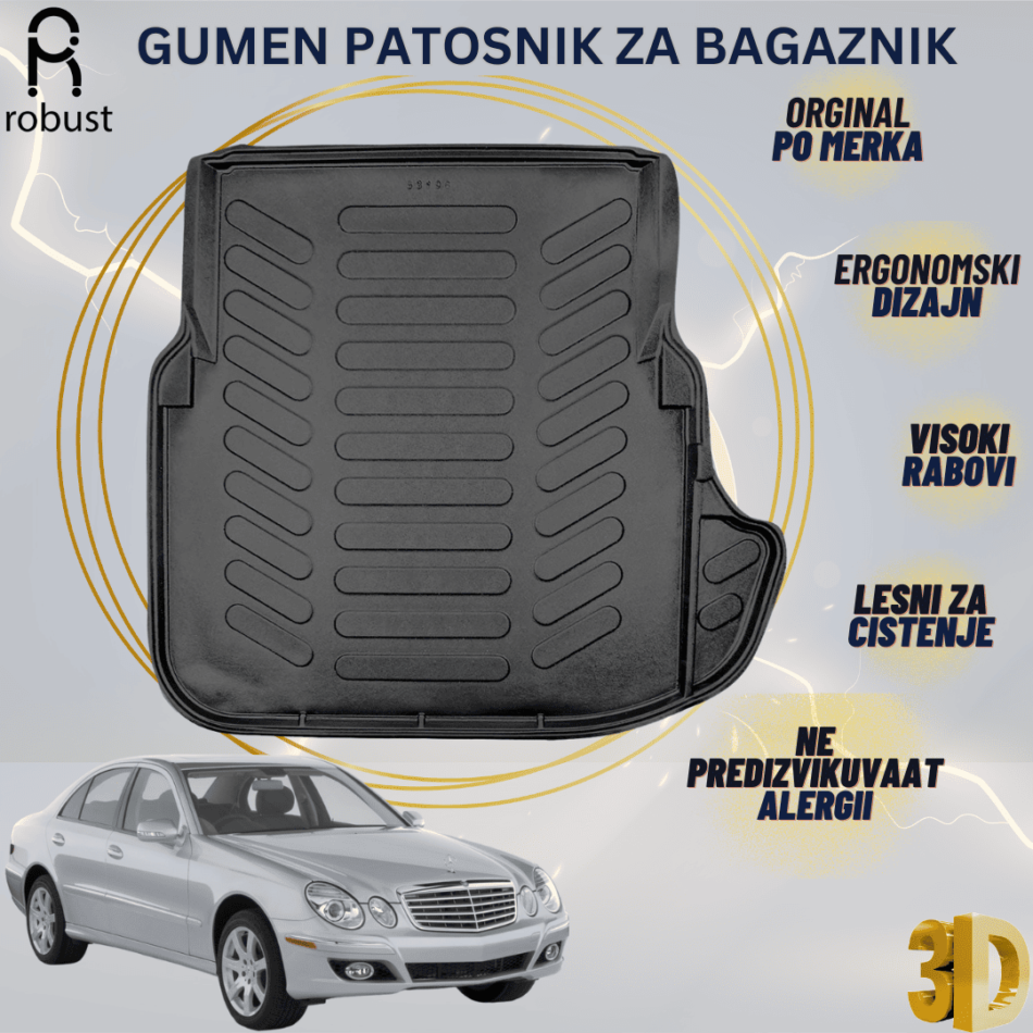 www.samad.mk-3D gumen patosnik za bagaznik za MERCEDES E CLASS W211 2002-2009 Korito za gepek Robust za site vremenski uslovi