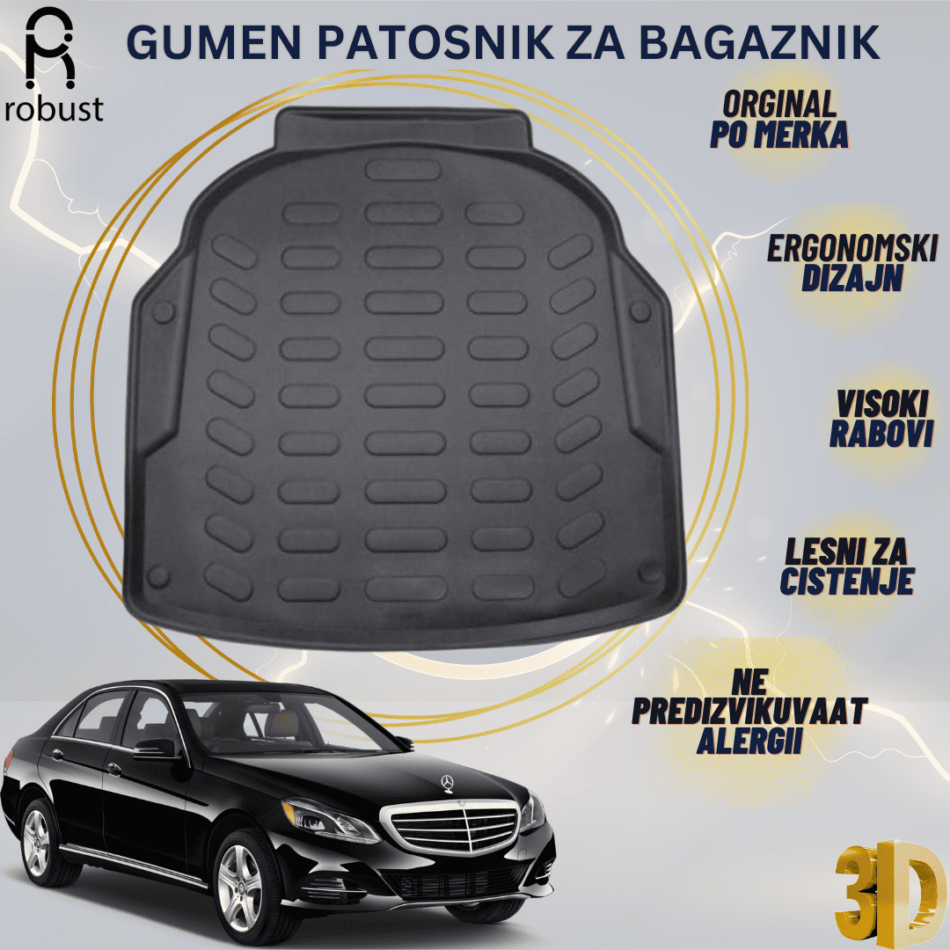 www.samad.mk-3D gumen patosnik za bagaznik za MERCEDES E Class W212 Plastic Trunk 2014-2016 FL Korito za gepek Robust za site vremenski uslovi